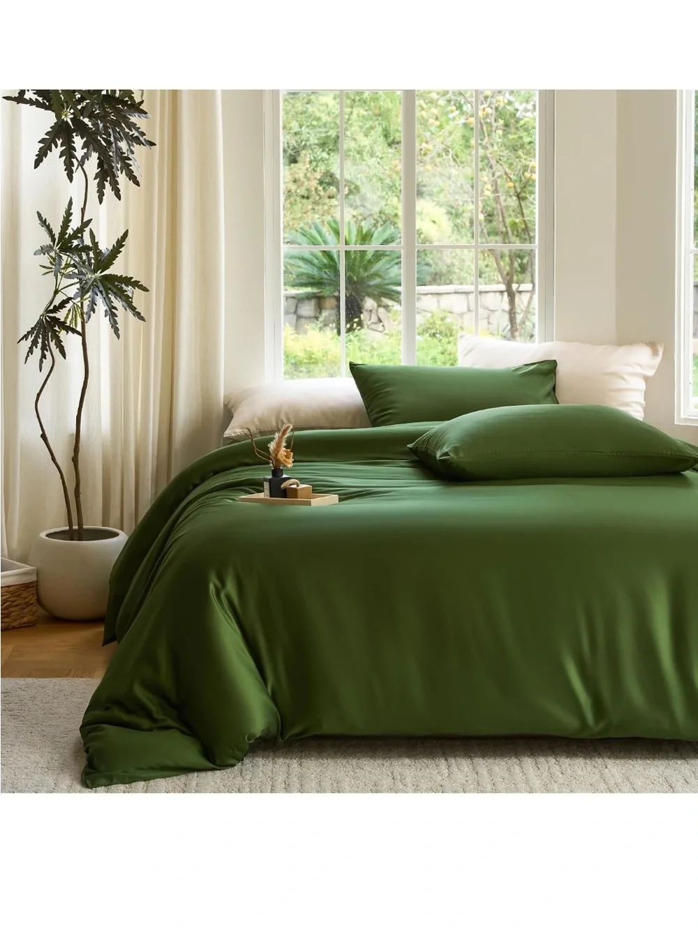 DOZ Duvet Cover Set, 100% Viscose derived from Bamboo, full/queen, forest green